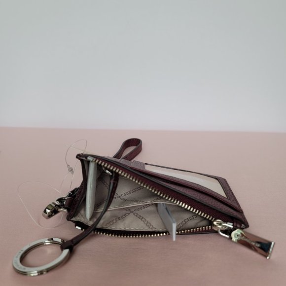 MICHAEL KORS Small Top-Zip Coin Pouch with ID Holder Pebbled Leather-Merlot⭐$69 - Picture 14 of 16